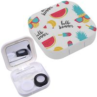 Portable Contact Lens Case Box Travel Kit Mirror + Bottle + Tweezers Container Holder [ Summer Watermelon Pineapple ]