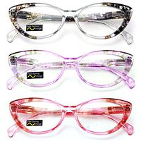 3 Pairs Lot Women Cateye Translucent Clear Floral Pattern Fashion Reading Glasses Reader (3 Assorted (black/purple/red), 2.50)