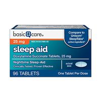 Basic Care Sleep Aid Tablets, Doxylamine Succinate Tablets, 25 mg, Nighttime Sleep Aid to Help You Fall Asleep, 96 Count