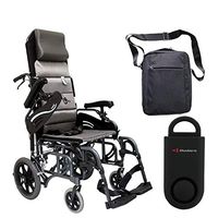 Karman VIP-515 Aluminum Lightweight Transport Wheelchair, Upgraded to Elevating Legrests, 18"W X 16"D Seat, Adjustable Armrests & Free 130 dB Black Safety Alarm/Siren! + Front Zip Pocket Bag Black!