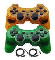 Molgegk Wireless Bluetooth Controller Compatible for Playstation 3 PS3 Double Shock - Bundled with USB Charge Cord (ClearGreen and ClearOrange)