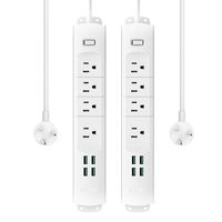 TROND Prime II 4-Outlet Mountable Power Strip with USB Charger (4A/20W, White, 2-Pack), Right-Angle Flat Plug & 6.6 Feet Long Cord, for Workbench, Nightstand, Dresser, Home, Office & Hotel