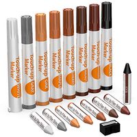 NADAMOO Furniture Markers Touch Up Wood Scratch Repair Pen for Hardwood Floor Furniture Wood Stain - Set of 17, 8 Markers and 8 Wax Sticks and 1 Sharpener, White, Black, Gray, Cherry, Maple, Oak