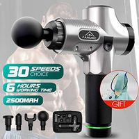 New【FAMURE】30 Speed Massage Gun-4 Massage Heads (Silver) Deep Tissue Muscle Massager Gun with ， Athlete Massager GunRelieves The Soreness After Training,Theragun Super Quiet Brushless Motor