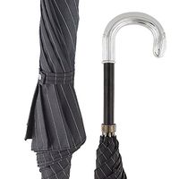 Sterling Silver Tourist Handle Black Pinstriped Umbrella Walking Cane