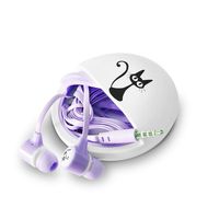 QearFun Stereo 3.5mm In Ear Cat Earphones Earbuds with Microphone With Earphone Storage Case For iPhone Samsung MP3 iPod PC Music (Purple)