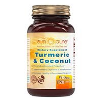 Sun Pure Premium Quality Turmeric + Coconut Oil Softgels Glass Bottle 120 Count -Antioxidant Properties -Helps neutralize Free-radicals -Benefits Joint, Cardiovascular and Brain Health