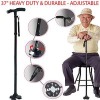 37" Heavy Duty & Durable - Adjustable Magic Walking Cane Folding LED Safety Walking Stick with 360° 4 Head Pivoting Trusty Base Suitable for Most Human Height