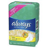 Always Ultra Thin, Size 1, Regular Pads with Wings, Unscented 46 Count