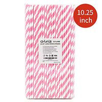 Paper Straws Pink Stripe, 10 Inch Tall, 100 Count, Biodegradable Drinking Straws for Girl Birthdays, Weddings, Events, Parties, Baby Shower, Cake Pop Up Straws