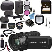 Panasonic HC-V800 HC-V800K Full HD Camcorder + Replacement Lithium Ion Battery + External Rapid Charger + 128GB SDXC Card + 62mm 3 Piece Filter Kit + LED Light + Condenser Mic Bundle