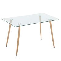 Mecor Dining Table Glass Top and Wooden Look Leg Modern Kitchen Table Rectangular