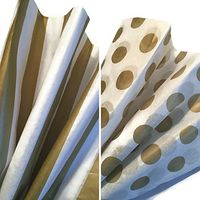 Metallic Gold & White Printed Tissue Paper Bundle for Gift Wrapping, 24 Sheets, Gold Stripe/Gold Polka Dot