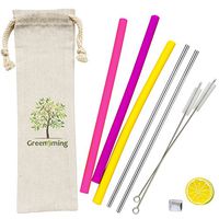 Travel Soft Drinking Silicone Metal Reuse Straw -3 Straight Silicone Straws + 2 Stainless Steel Striaght Straw with 2 Cleaner, Straw for 30 oz tumblers Light Color Girl Gifts