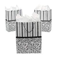 Fun Express - Large Black & White Design Gift Bags for Wedding - Party Supplies - Bags - Paper Gift W & Handles - Wedding - 12 Pieces