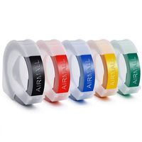 Airmall 5 Rolls Replace DYMO Embossing Tape, 3/8 Inch (9 mm) for DYMO Embossing Label Maker Xpress, 3D Plastic Embossing Labels, White on Black/Red/Blue/Yellow/Green, Self-Adhesive, 3/8 in x 9.8 ft