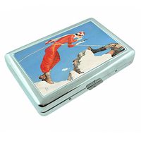 Vintage Retro Skiing Ski's Skier S37 Silver Cigarette Case Metal Wallet Id Holder 4" X 2.75" RFID Protection
