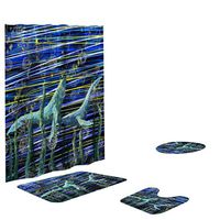 Naiflowers Shower Curtain Sets 4 Piece, Dolphin Sea Shower Curtain & Toilet Mat & Toilet Lid Cover & Non-Slip Rugs for Bathroom Tub Entry Living Room, Washable Bath Tub Curtain Set