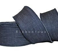 5 Yards Heavy Denim Blue Jeans Rustic Country Western Wired Ribbon 2 1/2"W