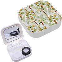 Portable Contact Lens Case Box Travel Kit Mirror + Bottle + Tweezers Container Holder [ Watercolor Palm Trees Leaves ]