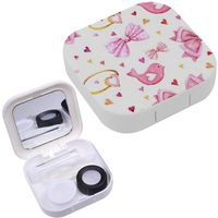 Portable Contact Lens Case Box Travel Kit Mirror + Bottle + Tweezers Container Holder [ Watercolor Pink Elements ]