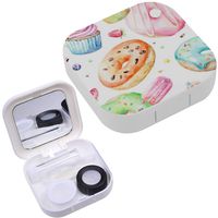 Portable Contact Lens Case Box Travel Kit Mirror + Bottle + Tweezers Container Holder [ Sweet Delicious Watercolor Macarons ]