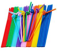Freedi 100Pcs Flexible Drinking Straws Extra Long Plastic Disposable Party Favors Colorful