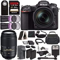 Nikon D500 DSLR Camera with 16-80mm Lens + Nikon AF-S DX NIKKOR 55-300mm f/4.5-5.6G ED VR Lens + Rechargable Battery + Charger + Sony 64GB SDXC Card + HDMI Cable + Case + Remote + Cloth + Flash Bundle
