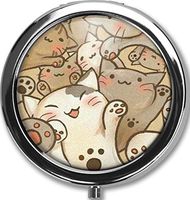 Cute cat Custom Round Black Pill Case Pocket 2.1 inches Medicine Tablet Holder Organizer Case for Purse/Three-Compartment Pill Box/Black Pill Case