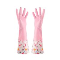 junshi11 1Pair Reusable Waterproof Household Long Bathroom Cleaning Gloves Washing PVC Gloves Kitchen Accessories Pink3 L
