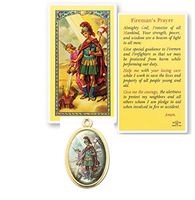 Saint Florian Patron of Fireman Gold Tone Medal with Blessed Laminated Italian Holy Card with Gold Accents