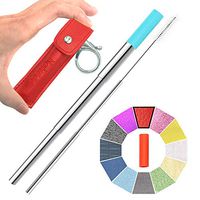 Hokeea Portable Reusable Drinking Straws - Telescopic Stainless Steel Metal Straw with Leather Case & Keychain & Cleaning Brush & Silicon Tip(Red)