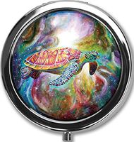 Turtle in The Starry Sky Design New Silver Round Pill Box Decorative Metal Medicine Vitamin Organizer Unique Gift