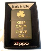 Zippo Custom Lighter - Keep Calm and Chive on Laser Engraved Green Matte Finish Rare!