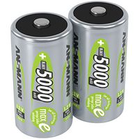 ANSMANN Rechargeable D Batteries 5000mAh maxE ready2use NiMH Professional D Battery pre-charged Power Accu for flashlight (2-Pack)
