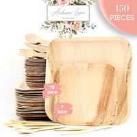 Auburn Lane Palm Leaf Plates, Disposable, Eco Friendly, and Biodegradable Dinnerware Party Pack of 150 Pieces, Just Like Bamboo Plates 50 (10"+7") Square Plates 100 Wood Forks Knives Spoons