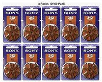 Sony Size 312 PR41 0% Mercury Hearing Aid Batteries with Brown Tab Pack of 180