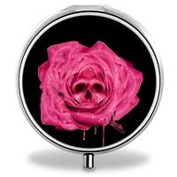 Compact 3 Compartment Medicine Case, IMLONE Customized Rose Skull Art Pill Organizer Metal Pill Box Pill Container for Purse, Travelling and Daily Needs