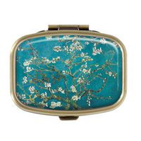 Van Gogh Almond Blossoms Rectangular Bronze Pill Box Case Pocket Medicine Tablet Holder Organizer Pill Decorative Box Case Wallet Purse Pocket