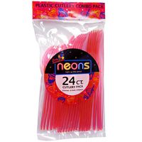 Party Classics Neon Colored Cutlery, Pink, 24 Count (Pack of 2)