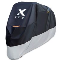 XYZCTEM Motorcycle Cover-All Season Waterproof Outdoor Protection - Fit up to 116 inch Tour Bikes, Choppers and Cruisers(XXXL,Black& Sliver)