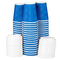 12 oz To Go Coffee Cups with Lids - 100 Disposable, Insulated & Recyclable Blue Ripple Paper Coffee Cups