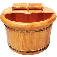 NACHEN Household Wooden Foot Basin Round Side Cover with Household Massage Foot Bath Barrel,Color1,41X26cm