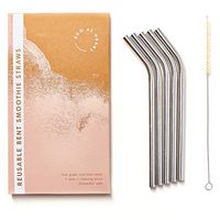 Metal Straws - Eco at Heart Stainless Steel Reusable BENT Smoothie Straws – Extra Wide & Curved Straw For Smoothies & Thick Shakes - Cleaning Brush Included. 8.5in Length 0.37in Diameter