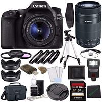 Canon EOS 80D DSLR Camera with 18-55mm Lens + Sony 64GB SDXC Card + Tripod + Flash + Canon EOS Shoulder Bag 100ES + Card Reader + Cloth + Canon EF-S 55-250mm f/4-5.6 IS STM Lens Bundle