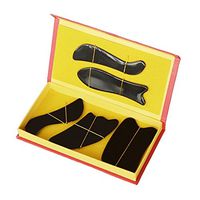EQLEF® Natural Water Buffalo Horn Gua Sha Guasha Massage Tool Board (Five pcs Set - Black)