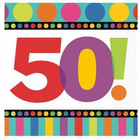 50th Birthday Dots and Stripes Beverage Napkins 16 count Birthday Party Supply