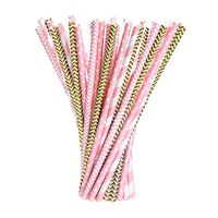 OIVA Paper Straws Drinking Decoration Straw for Birthday, Wedding, Christmas, Celebration Parties, 100 Pieces (Gold and Pink)