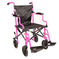 Ultra Lightweight Pink Folding Travel Transport Aluminium Wheelchair in Bag with Height Adjustable footrests ECTR05-PINK