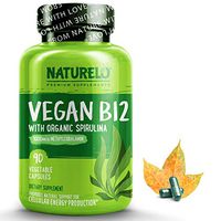 NATURELO Vegan B12 with Organic Spirulina - Best Natural Supplement for Energy, Metabolism and Stress - High Potency 1000 mcg B12 (Methylcobalamin) - Non GMO, Gluten Free - 90 Mini Capsules